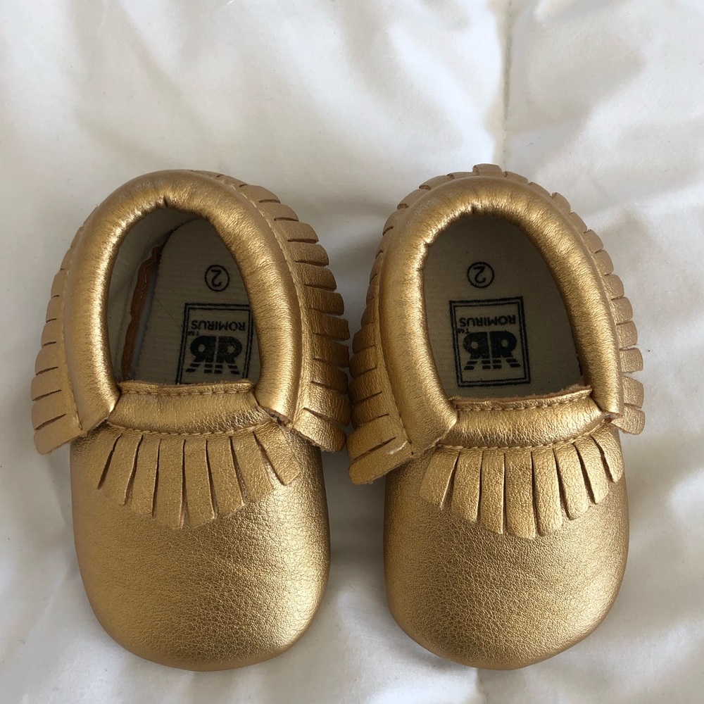 Gold baby moccasins